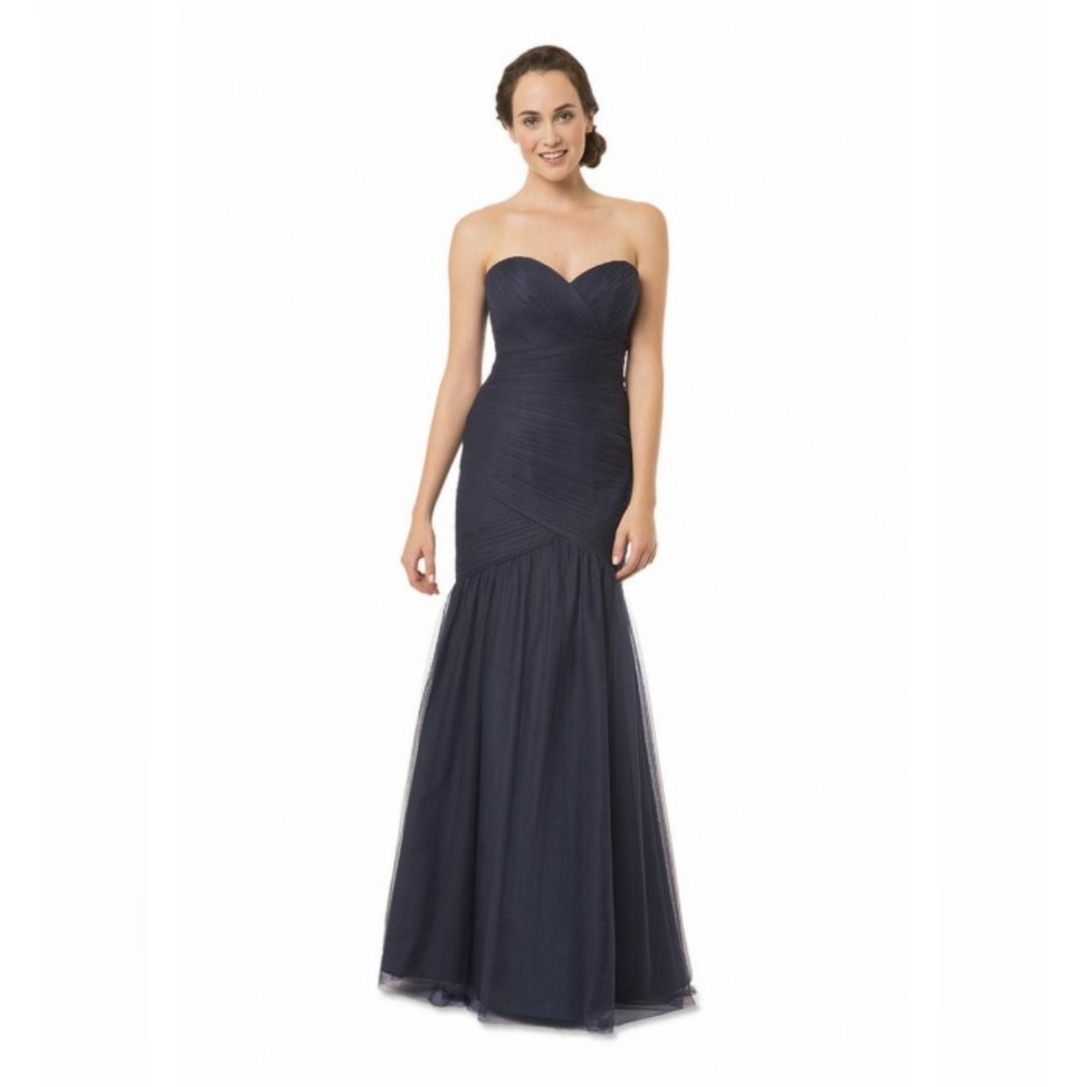 Navy Mermaid Tulle Strapless Formal Gown